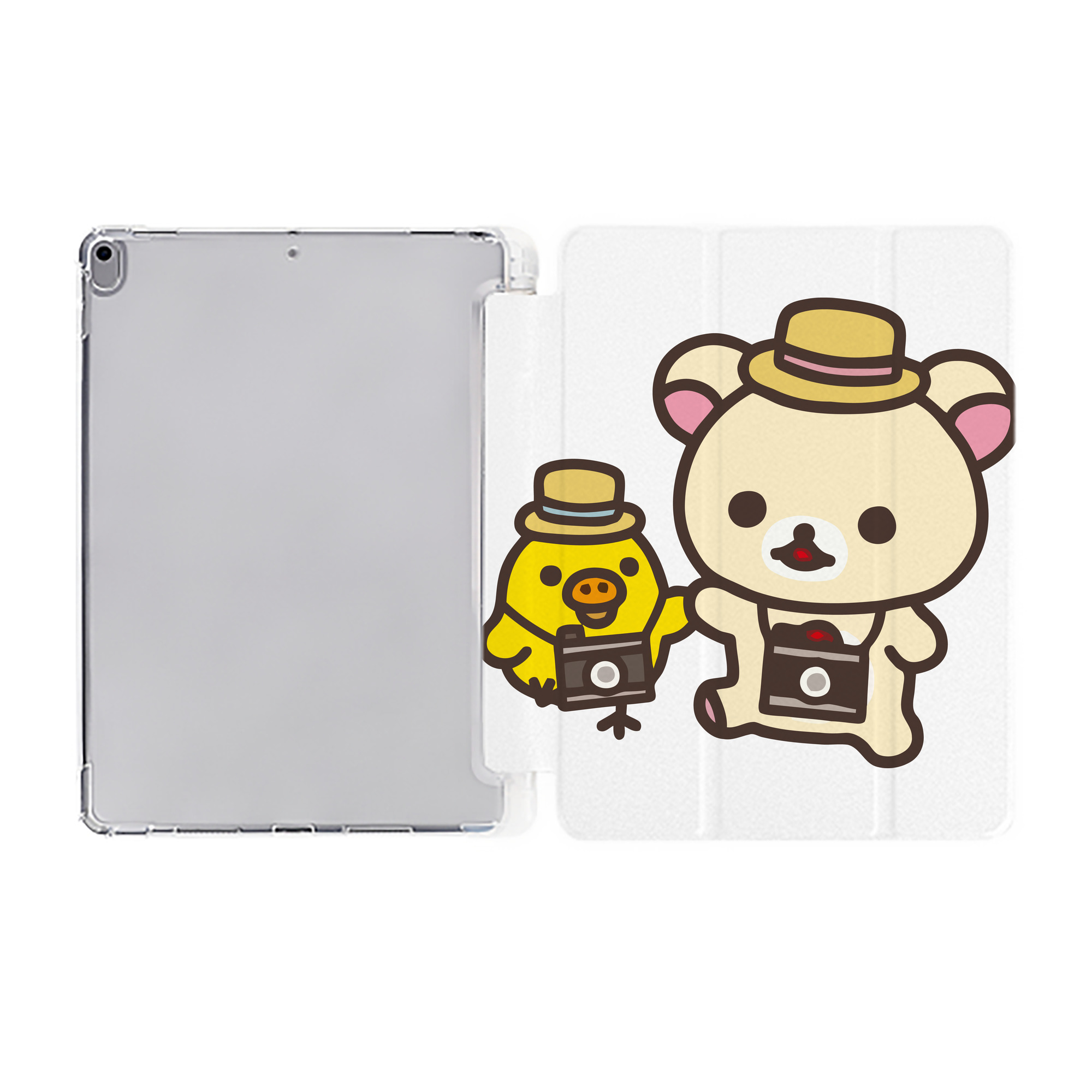 （画像用） リラックマ リラックマ キイロイトリ Rilakkuma Korilakkuma Kiiroitori IPad ケース ペン収納付き 三つ折りスタンド PUレザー×シリコン 対応機種9.5/10.5/10.9インチ